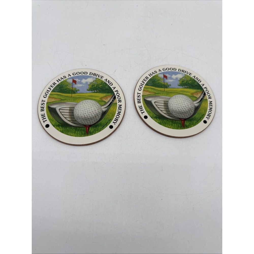 Vintage Pam Marker 1998 Cork Coaster Set of 2 Best Golfer Good Driver PoorMemory